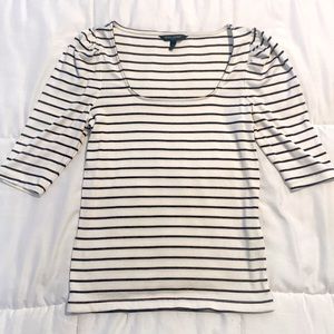 Ribbed Cap Sleeve Square Neck 3/4 Striped Top